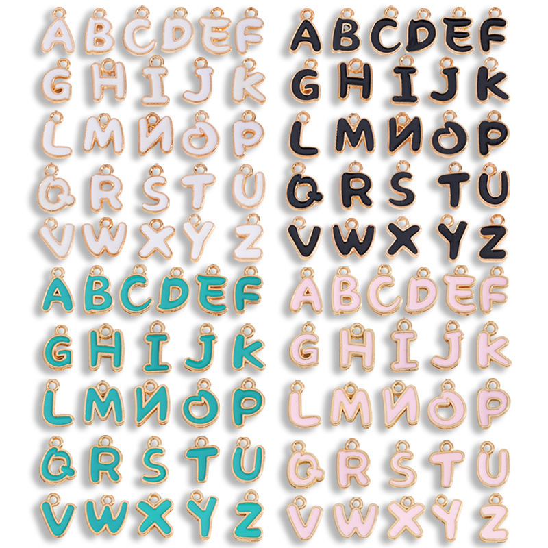 DIY Jewelry Accessories Double-Sided Oil Dripping Cartoon Letter Pendants 26 English Letters Alloy Pendants Cross-Border Hot Sale