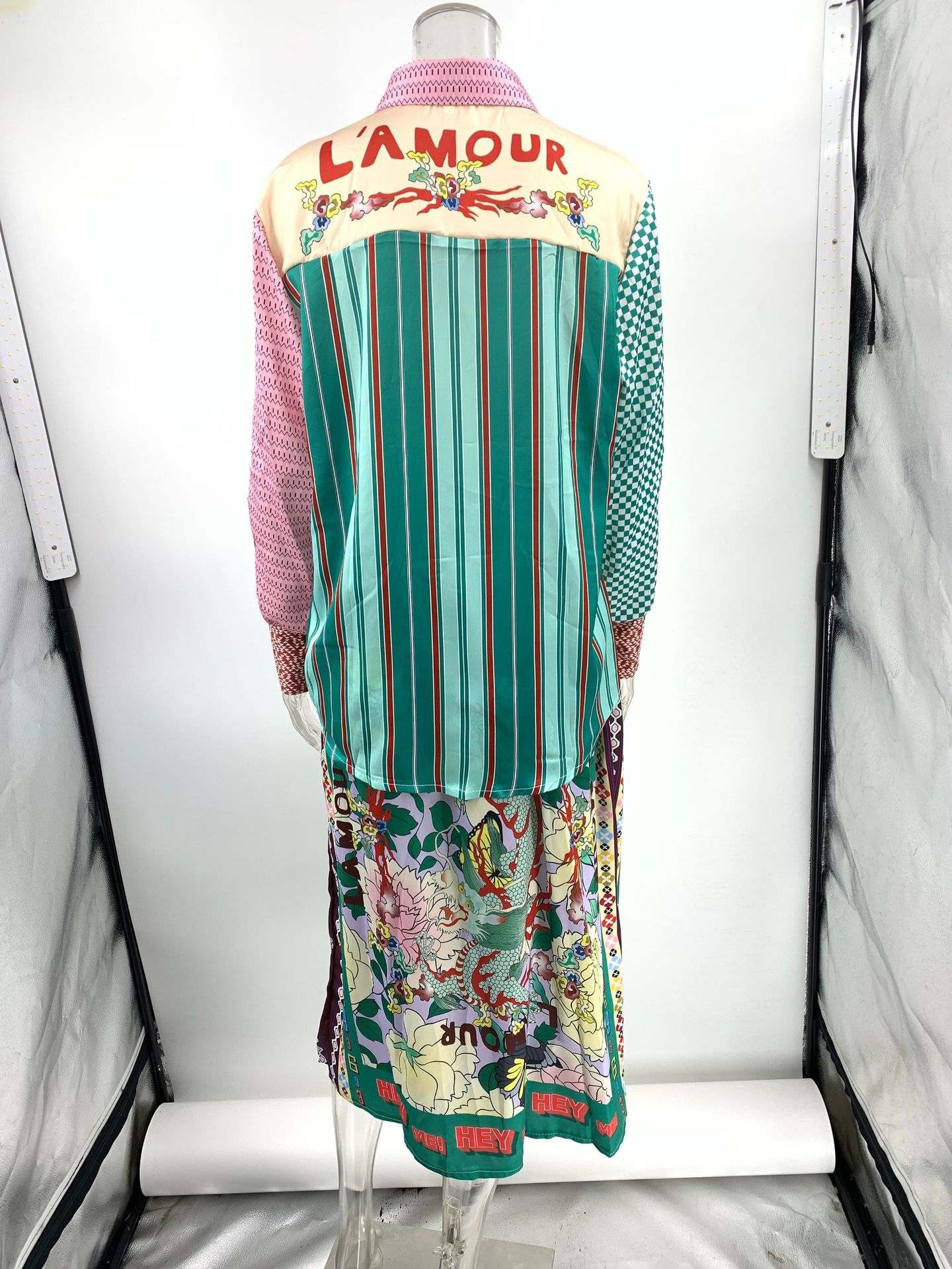 245g Weight Long Sleeve Sleeve Length Skirt Dresses Type Satin Fabric Type Skirt Co-ord Set Sets Type 2 Pieces Set Quantity Casual Occasion Turndown Neckline Regular Fit Fit Type Graffiti Pattern Summer, Spring Season Women's Gender Printing Design Casual Style Casual Women's Casual Graffiti Satin Printing Skirt Co-ord Set Skirt Sets 11