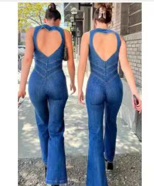 hot style spring new slim slim fashion street retro style high waist denim jumpsuit_mkmklike.com