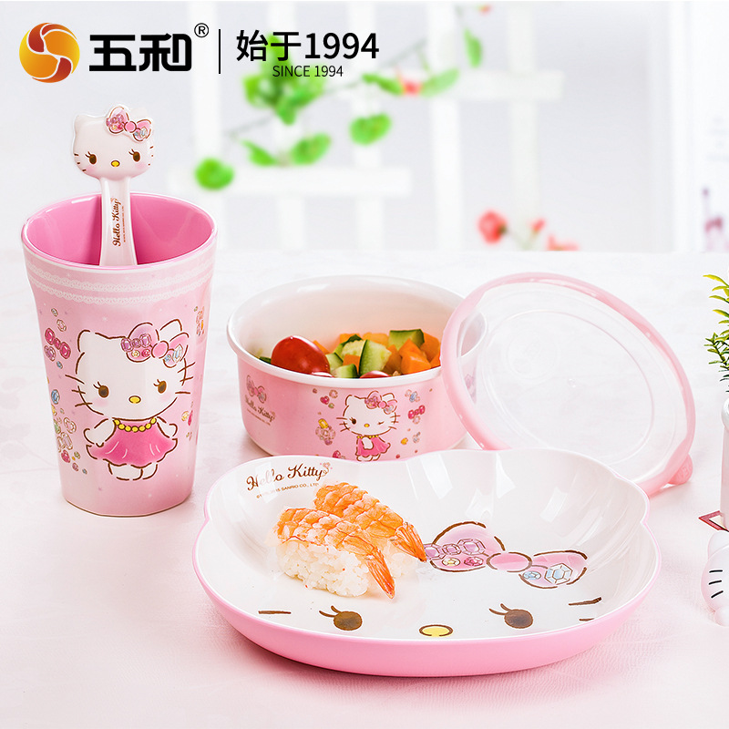 Sanrio vajilla de alto valor plato de comida para niños en casa bebé lindo tazón para niños tazón de fideos instantáneos taza de agua de dibujos animados tazón ninguno