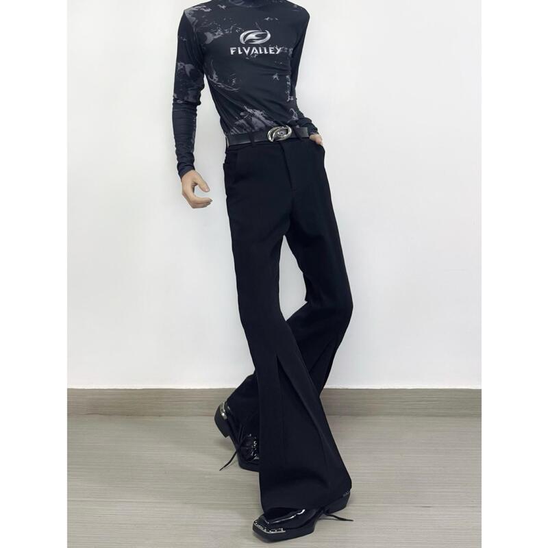 Niche Pleated Slim-Fit Drapey Flared Trousers for Men, High-End Cleanfit Slimming Casual Pants