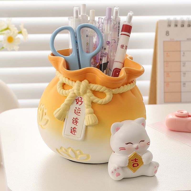 ZHAUCAI 고양이 펜 컨테이너 데스크탑 저장 장식품 역 장식 치유 부서 모든 시험은 높은 색상 가치 새해 선물을 이길 것입니다