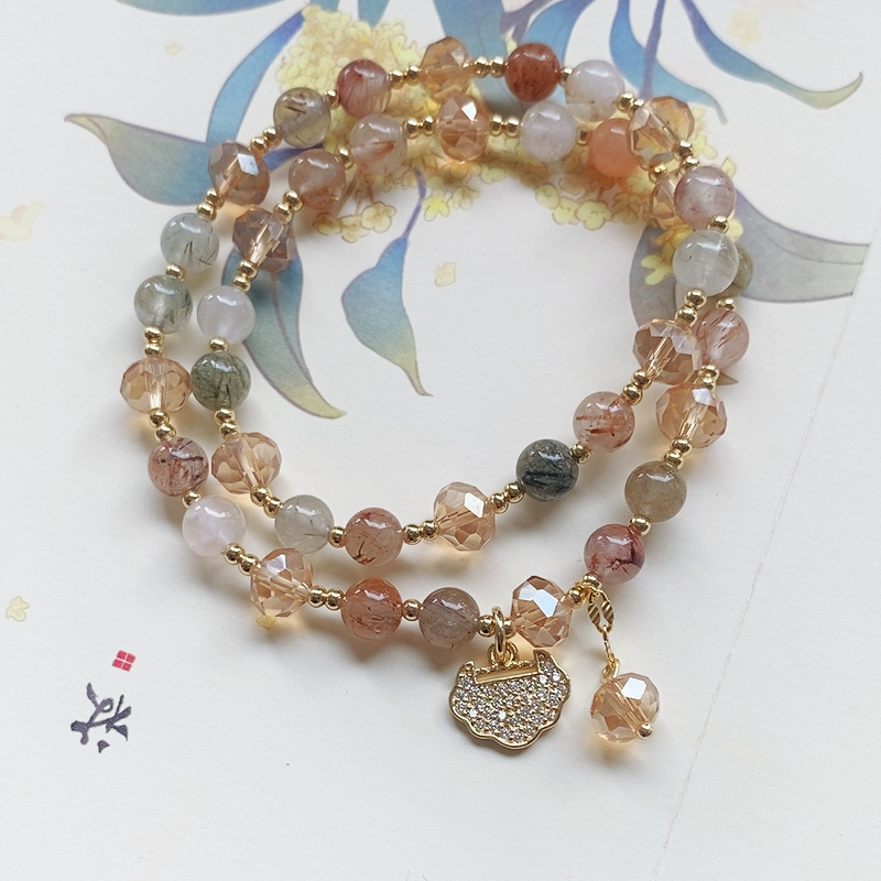 Pulsera de cristal de pelo colorido natural pulsera femenina cerradura de seguridad de moda nacional pulsera de cristal multicapa pulsera de regalo para novia