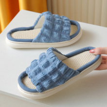 春季亚麻拖鞋批发厚底居家布艺泡芙凉拖室内情侣踩屎感棉麻拖鞋女
