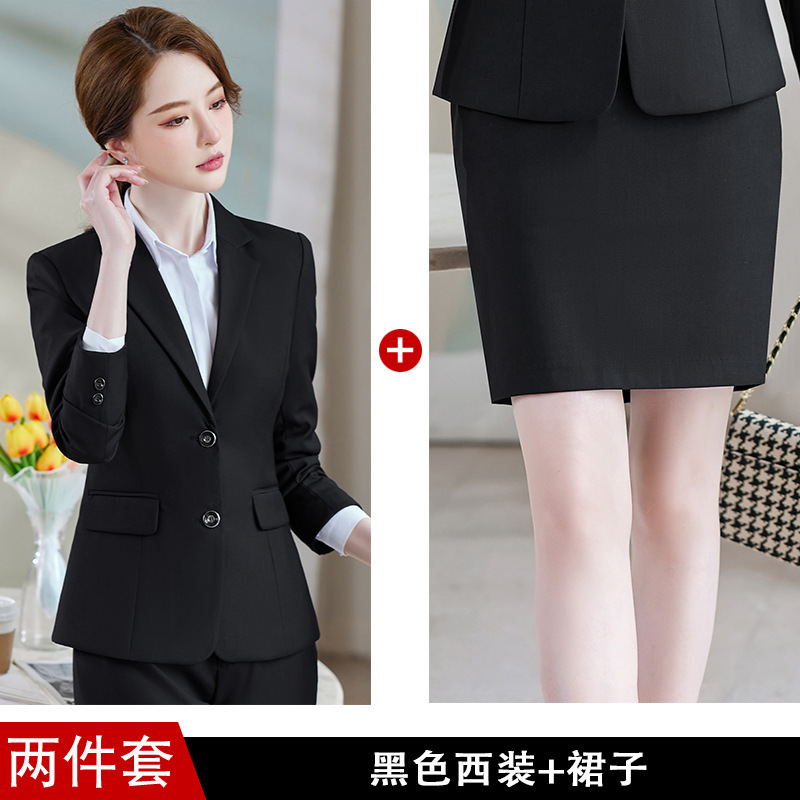 女性用黒スーツ、春秋プロフェッショナルフォーマルスーツ、高級公務員職場面接作業服|undefined