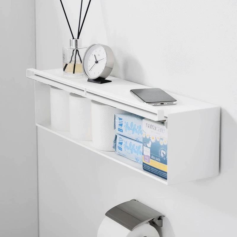 Long Kitchen and Bathroom Wall Storage Box, Punched Dust-Proof Storage Rack with Lid, Multi-Functional Small Object Storage Box