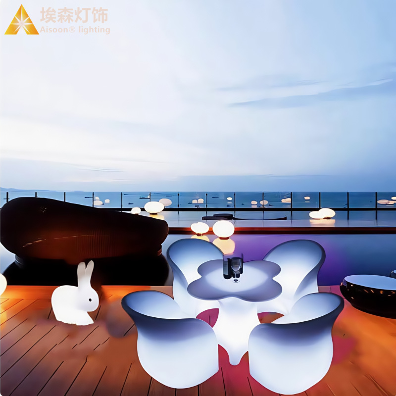 Mesa y silla luminosa LED Mesa de bar KTV Mesa y silla de ciruela combinación de actividades al aire libre muebles de ocio coloridos creativos