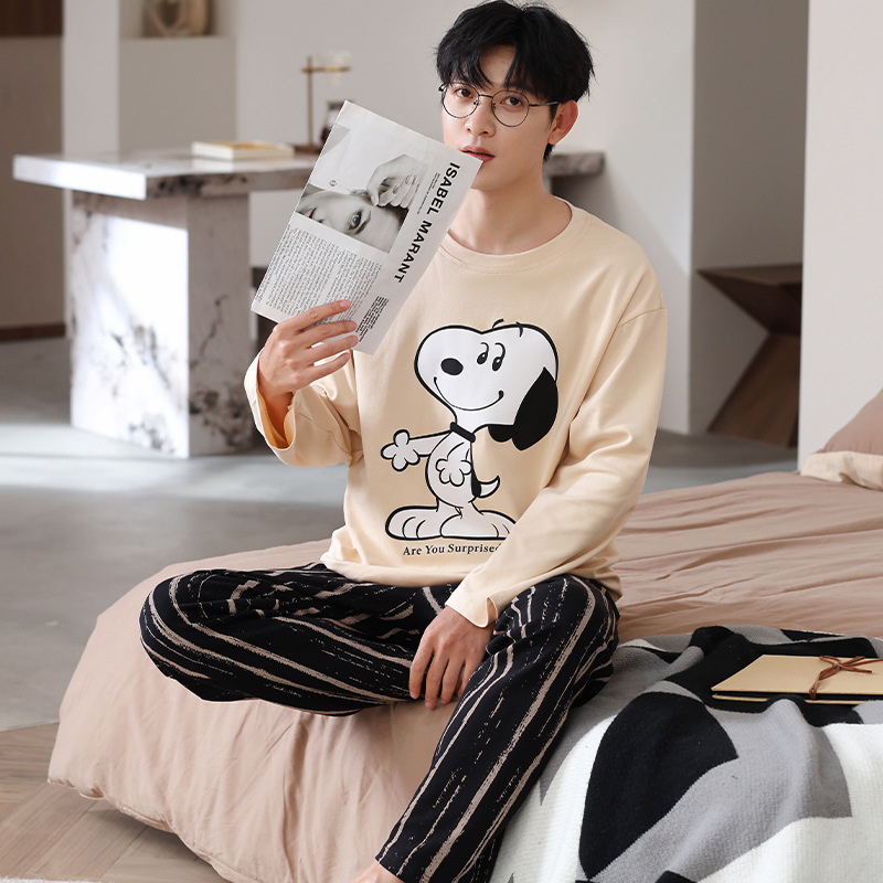 Chunke pijamas para hombre con cuello redondo, traje de primavera y otoño, servicio a domicilio informal, pijamas para hombre, traje de otoño para uso exterior