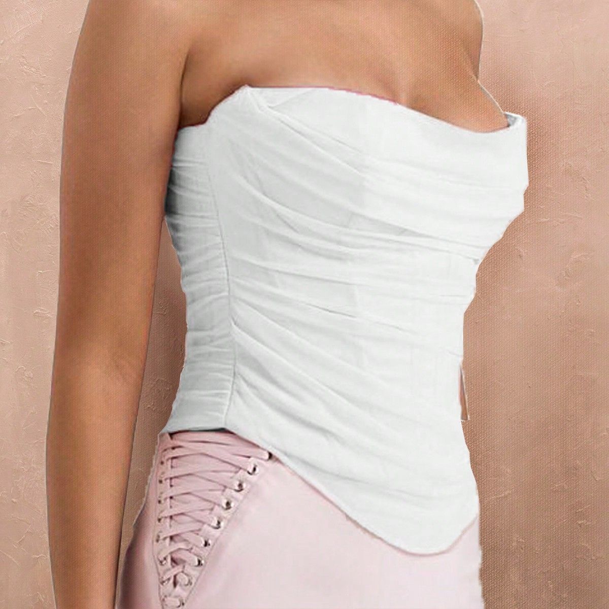 Nuevo estilo transfronterizo europeo y americano plisado malla tubo top hueso de pescado sujetador cintura fruncido abdomen corte fajas corset