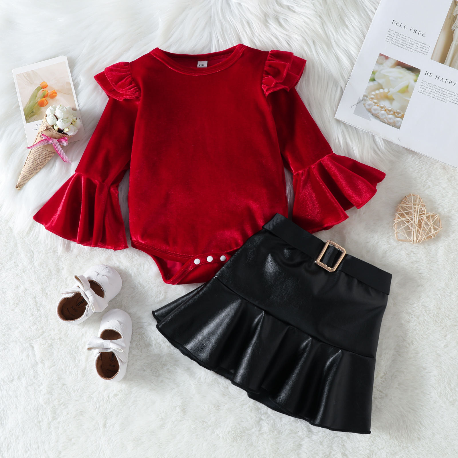 Fashion Solid Color Ruffles Cotton Blend Polyester Girls Clothing Sets display picture 1