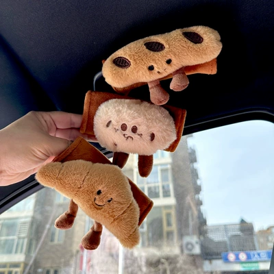 Cartoon Cute and Funny Croissant Bread Car Armrest Cover Glove Protective Cover Car Door Handle Universal Interior Trend