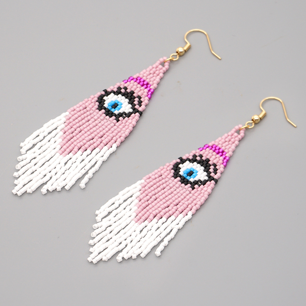 Retro Ethnic Style Demon Eyes Long Tassel Earrings Miyuki Rice Beads Handmade Beaded Tassel Earrings display picture 7