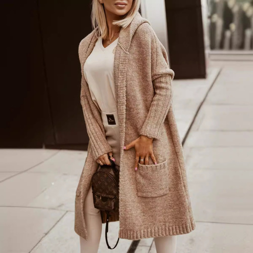 Long sleeve open-neck hooded sweater with letter cashmere relaxed knitting outerwear for autumn and winter new items