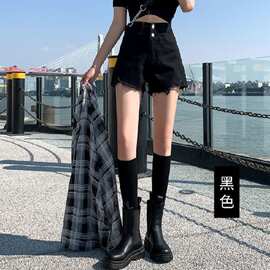 2022夏季新款纯色破洞牛仔裤女短裤女高腰显瘦网红a字阔腿热裤潮