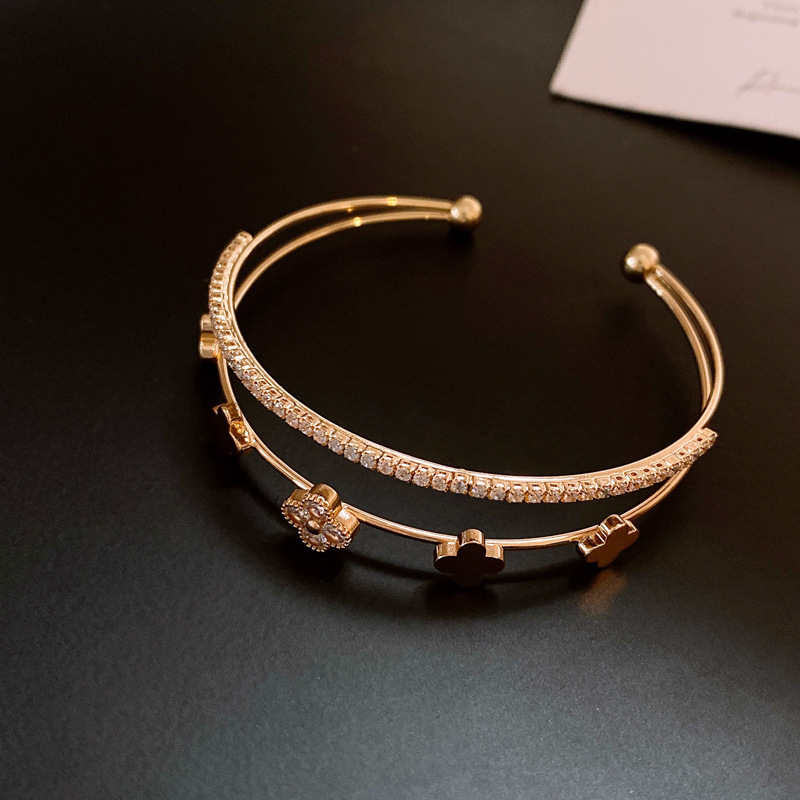 Pulsera de apertura geométrica de malla de flor de circón, pulsera retro de lujo ligero exquisito europeo y americano image 30