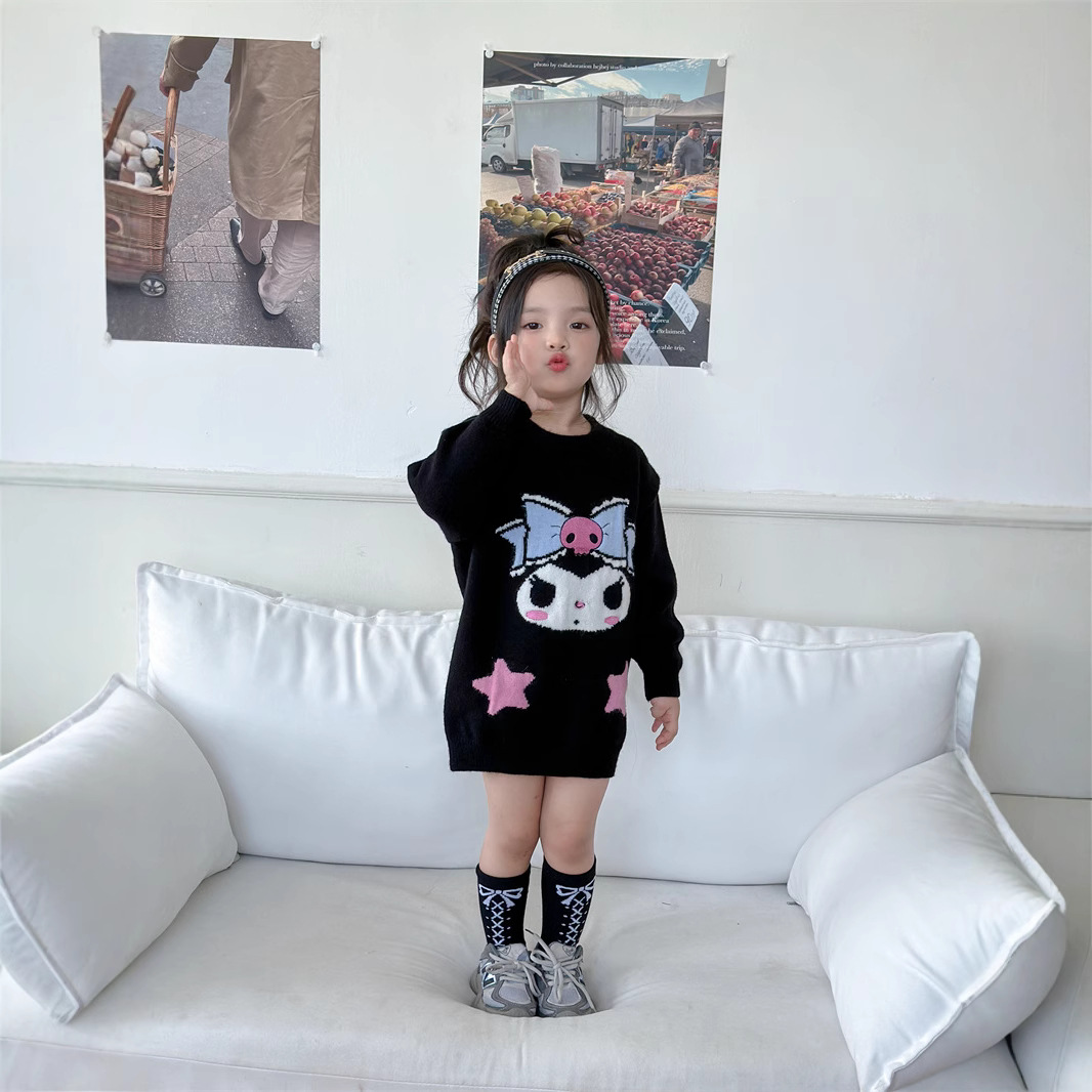 2023 Otoño e Invierno nueva dulce niña fresa oso coolomi tridimensional de dibujos animados lindo vestido de suéter