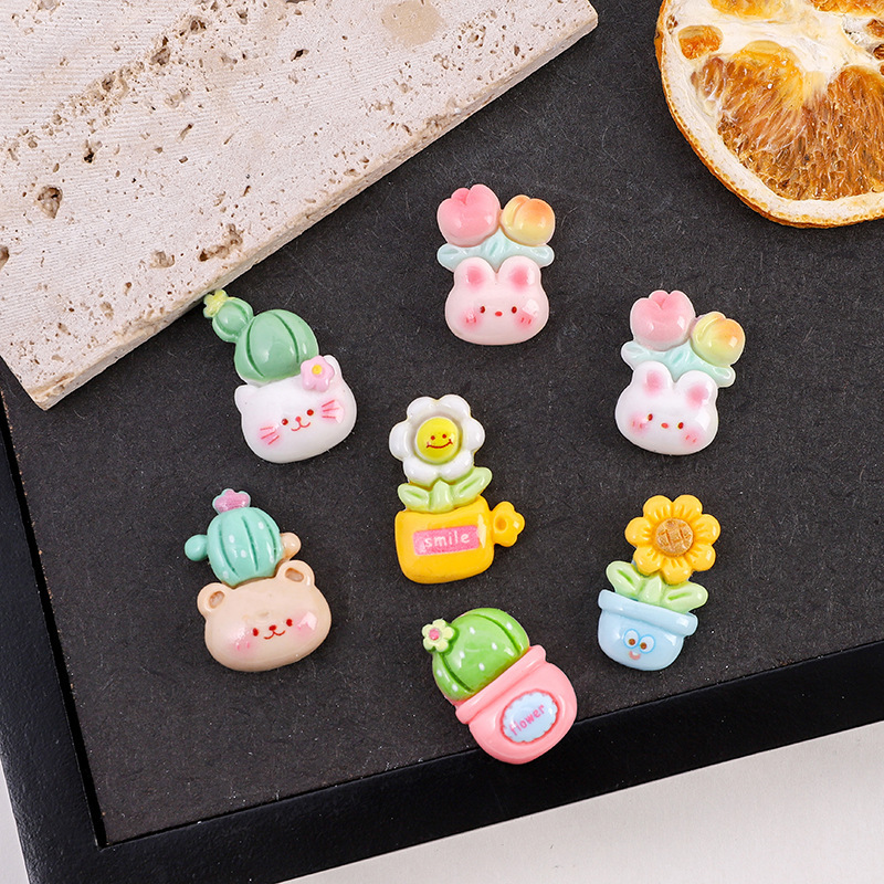新しいかわいいサボテン植木鉢 diy クリーム接着剤携帯電話ケースヘアピンアクセサリー光沢のあるミニ手作りヘアピンステッカー|undefined