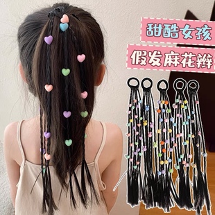 New sweet cool boxing braid children's wig braid hair ring little girl high ponytail five-pointed star braided hair rope hair accessories
