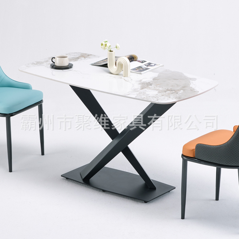Mesa y silla de comedor de tabla de roca italiana de lujo para hogares pequeños, mesa de comedor rectangular moderna simple, mesa de comedor