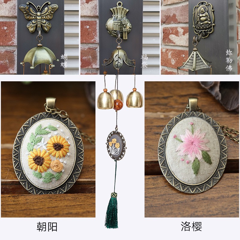 Bordado DIY Bell hecho a mano auto-bordado paquete de material matar el tiempo bordado tridimensional producción timbre colgante decoración campanas de viento