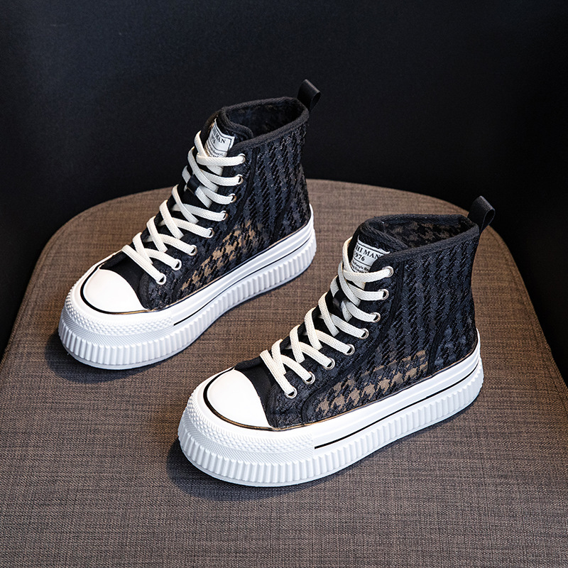 Breathable Mesh Shoes, Thick-Soled High-Top White Shoes, Women's Shoes, Lightweight Soft-Soled Martin Boots, Versatile Height-Increasing Sneakers, Summer Short Boots