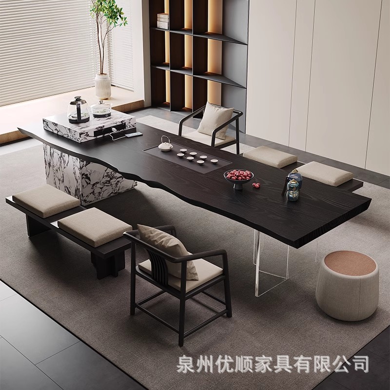 [핫 세일] 1.8m 티 테이블 + 티 의자 * 2 + 1.0m 벤치 * 2 + 소프트 팩 의자