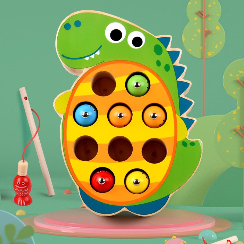 Transfronterizo nuevo gatito Rana dinosaurio pesca juego educativo para niños educación temprana coordinación mano-ojo juguetes de madera