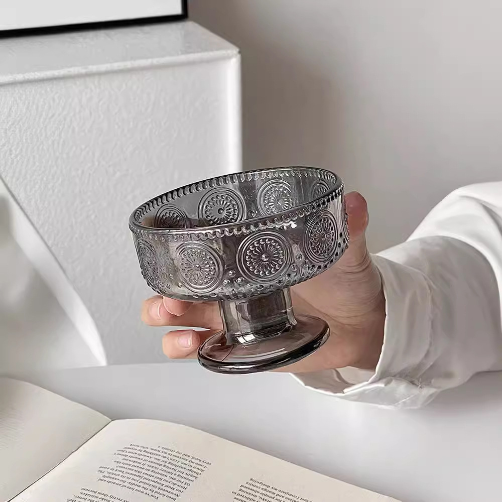 Inswind vertical taza de helado de pies altos taza de postre de vidrio taza de pudín de helado taza de té de la tarde taza de agua de azúcar taza de yogur