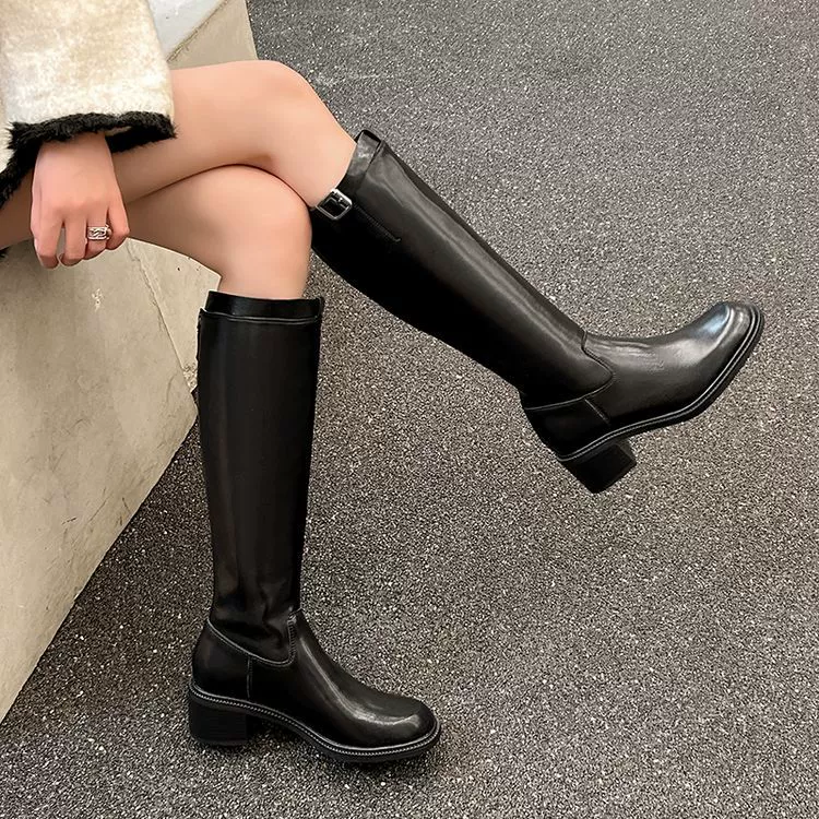 Но коленные сапоги женские осенние и зимние 2024 новые сапоги тонкие, дикие модные сапоги круглые сапоги
