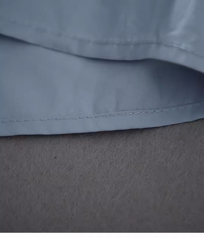 Áo sơ mi nữ cổ chữ V cotton tay lửng thiết kế khoét lỗ thanh lịch — Màu xanh lam nhạt chi tiết 7