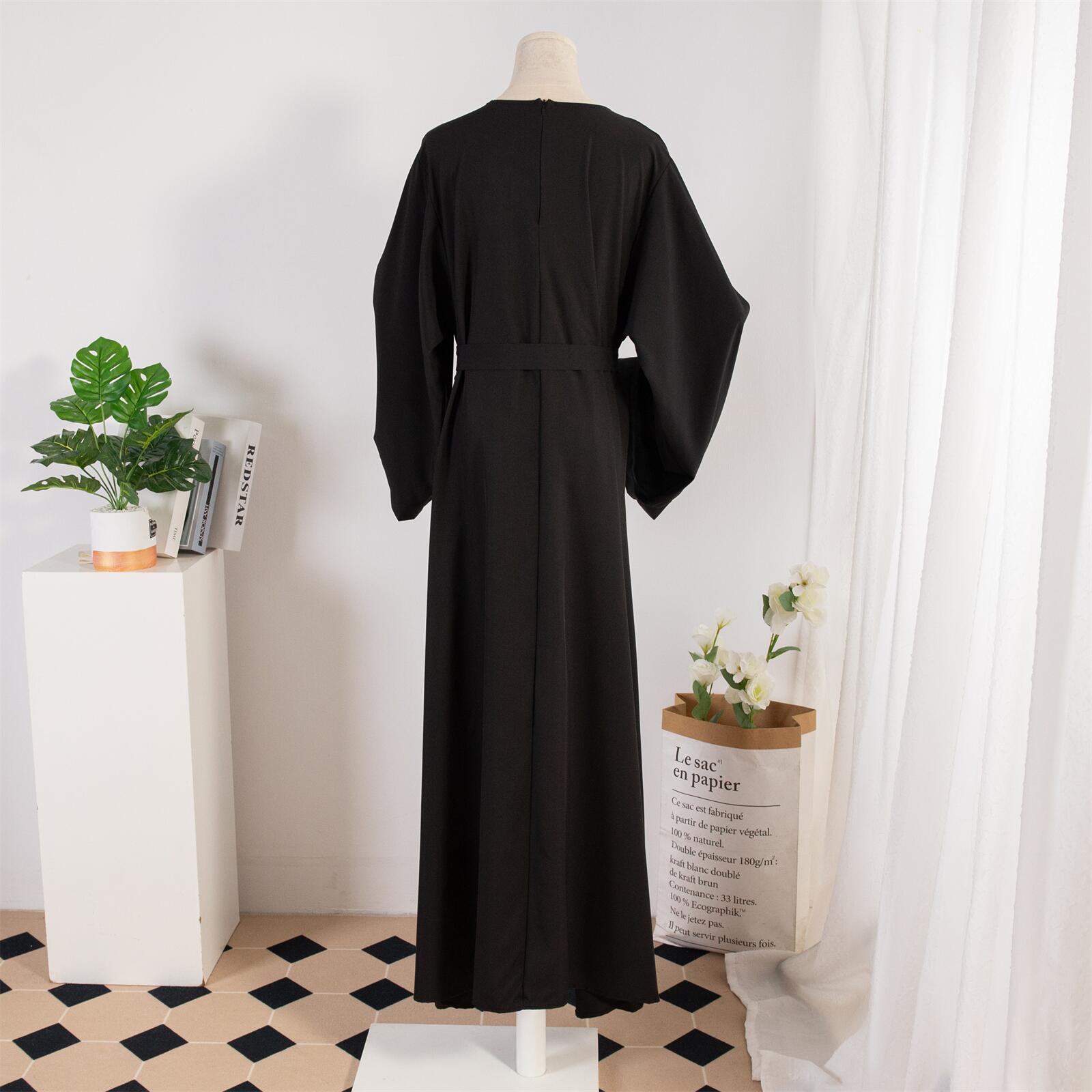 Cross-border Women's Dress, Solid Color Islamic Clothing, Dubai Saudi Turkey Robe, Middle Eastern Foreign Trade Style_ecoleips.com
