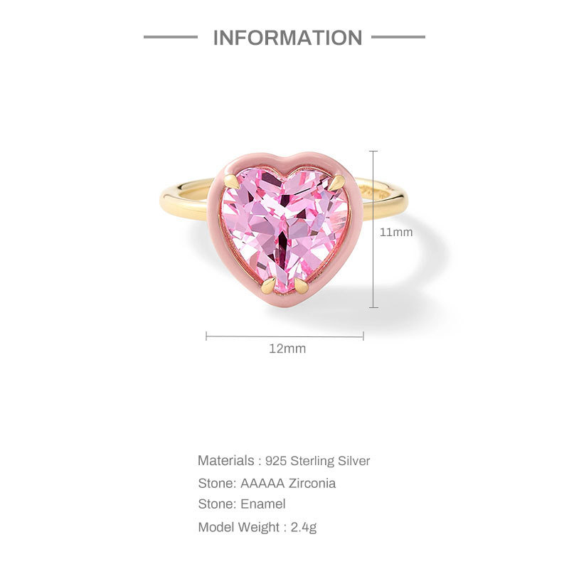 INS Style Heart Shape Sterling Silver Inlay Zircon Rings 1 Piece