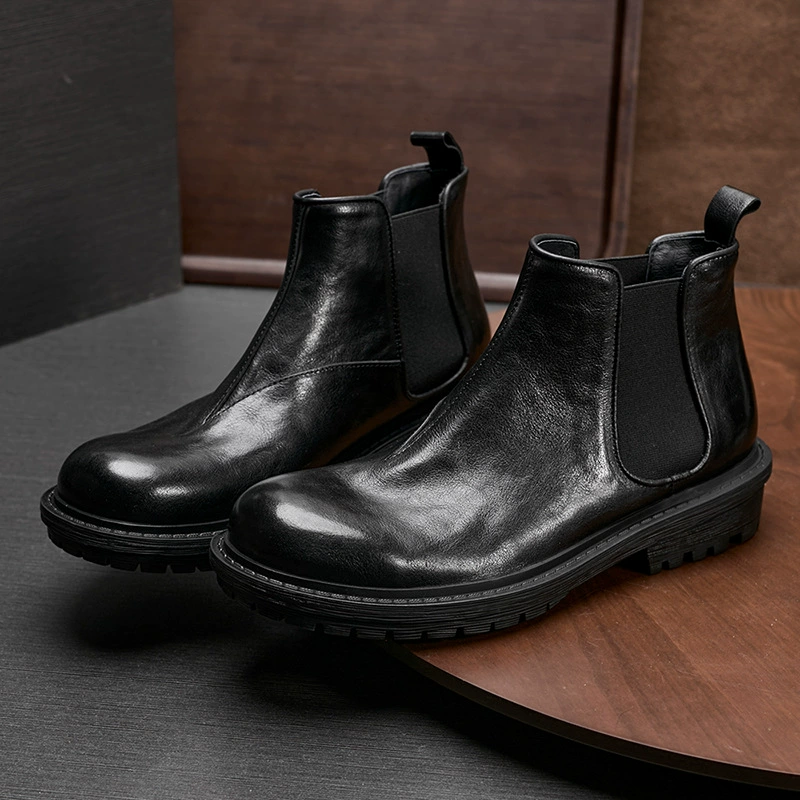 Сапоги мужские осенние и зимние кожаные толстые рукава Челси сапоги модные высокие модные кожаные сапоги наружный локомотив Мартин сапоги