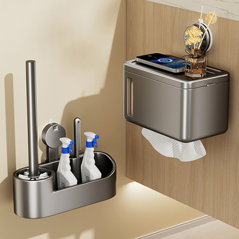 Suction Cup Tissue Box Bathroom Punch-Free Wall-Mounted Tissue Box Toilet Storage Box Bathroom Toilet Paper Box Storage Rack