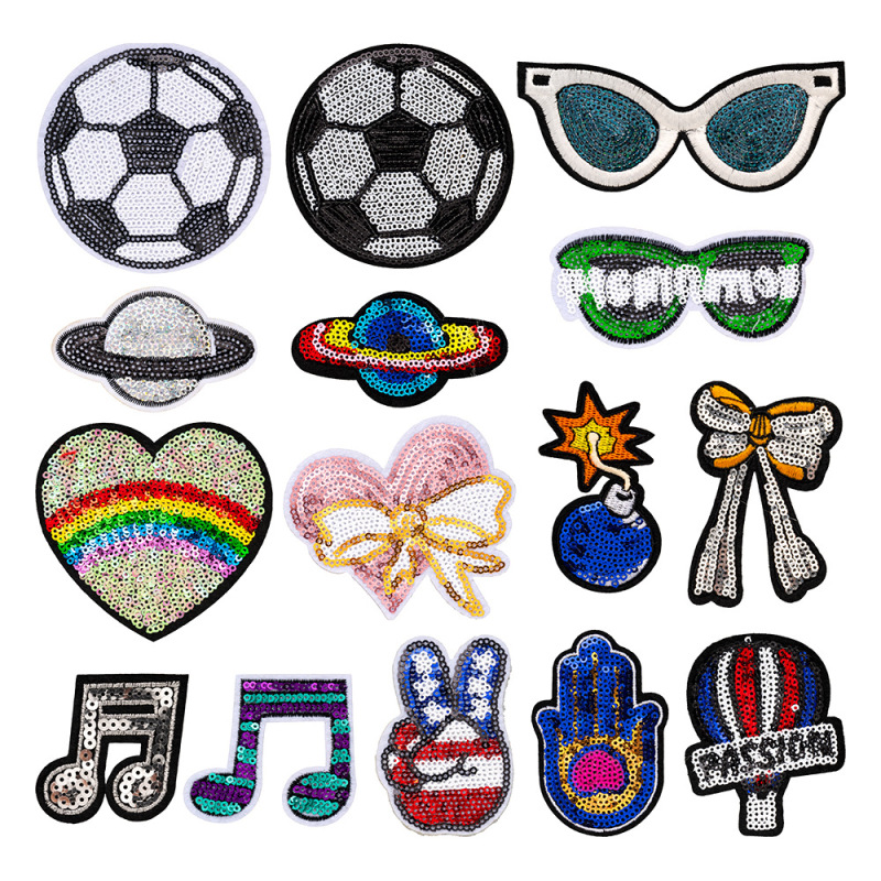 スパンコール刺繍サッカープラネットサングラスピーチハートノート漫画コンピュータ刺繍粘着刺繍布ステッカー在庫卸売|undefined