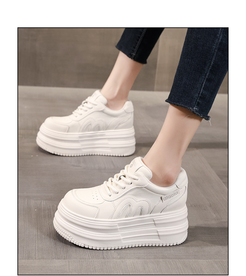 Giày sneaker nữ đế dày tăng chiều cao, phong cách đa năng, lót nhung ấm — gạo nâu chi tiết 15