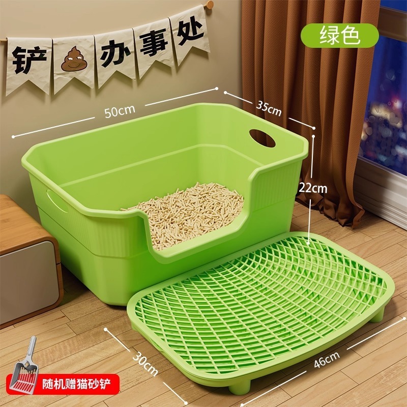 超大号加厚猫砂盆巨大防外溅全开放式半封闭缅因猫沙盆特大猫屎盆|undefined