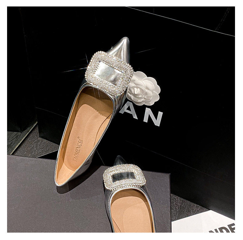 Giày búp bê nữ mũi nhọn đính đá lấp lánh gót thấp 1–3 cm — Màu bạc, Màu mơ, Màu đen chi tiết 41