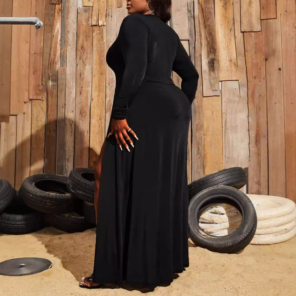 Frauen Kleidung unabhängige station plattform heißer verkauf taille sexy schlitz v-ausschnitt große größe kleid_voghion.com