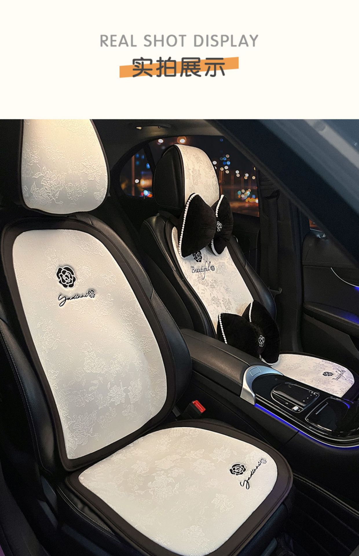 Car Seat Cushion for All Seasons, High-End Camellia Single-Piece Linen Seat Cushion, Winter Car Seat Cover for Women