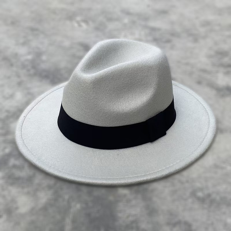Feltro negro al por mayor estilo británico retro 60 por ciento logotipo bordado de jazz sólido sombrero hombre sombrero de lana sombrero