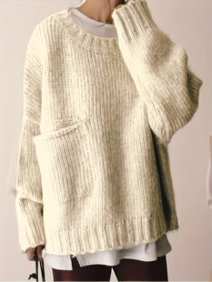 M 74660LCrewneck pocket loose sweater �A�I�ڴ�����ë���¿�W