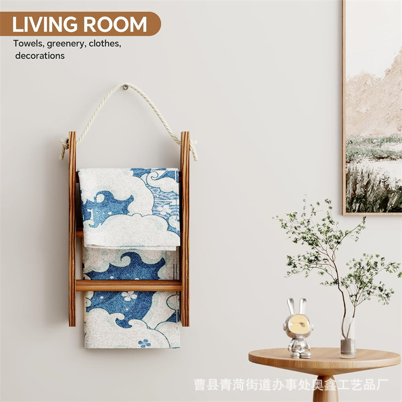 Customized Storage Rack Bathroom Towel Rack Decorative Ladder Country Farmhouse Blanket Rack Wall Hanging Solid Wood Drain Rack