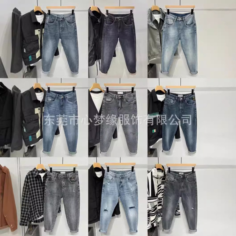 Cross-border European and American Foreign Trade Summer Thin Men's Jeans Stretch Slim-fit Straight-barrel Trendy Duffy Handsome High-quality Miscellaneous