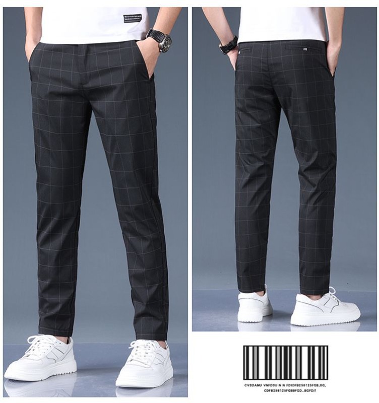 Men's Straight Leg Trousers, Premium Checkered Pattern Business Casual Pants For Spring Summer_viptrois.com