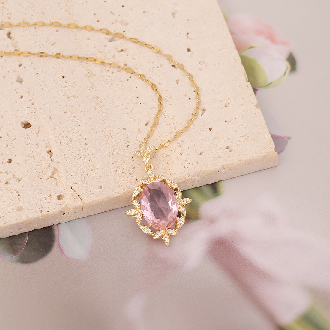 Zircon inlaid decor Stainless Steel Necklace