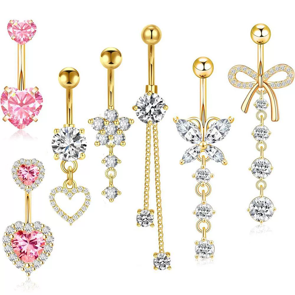Set, physiological belly button piercing stainless steel with zircon, Amazon, (Physicals)