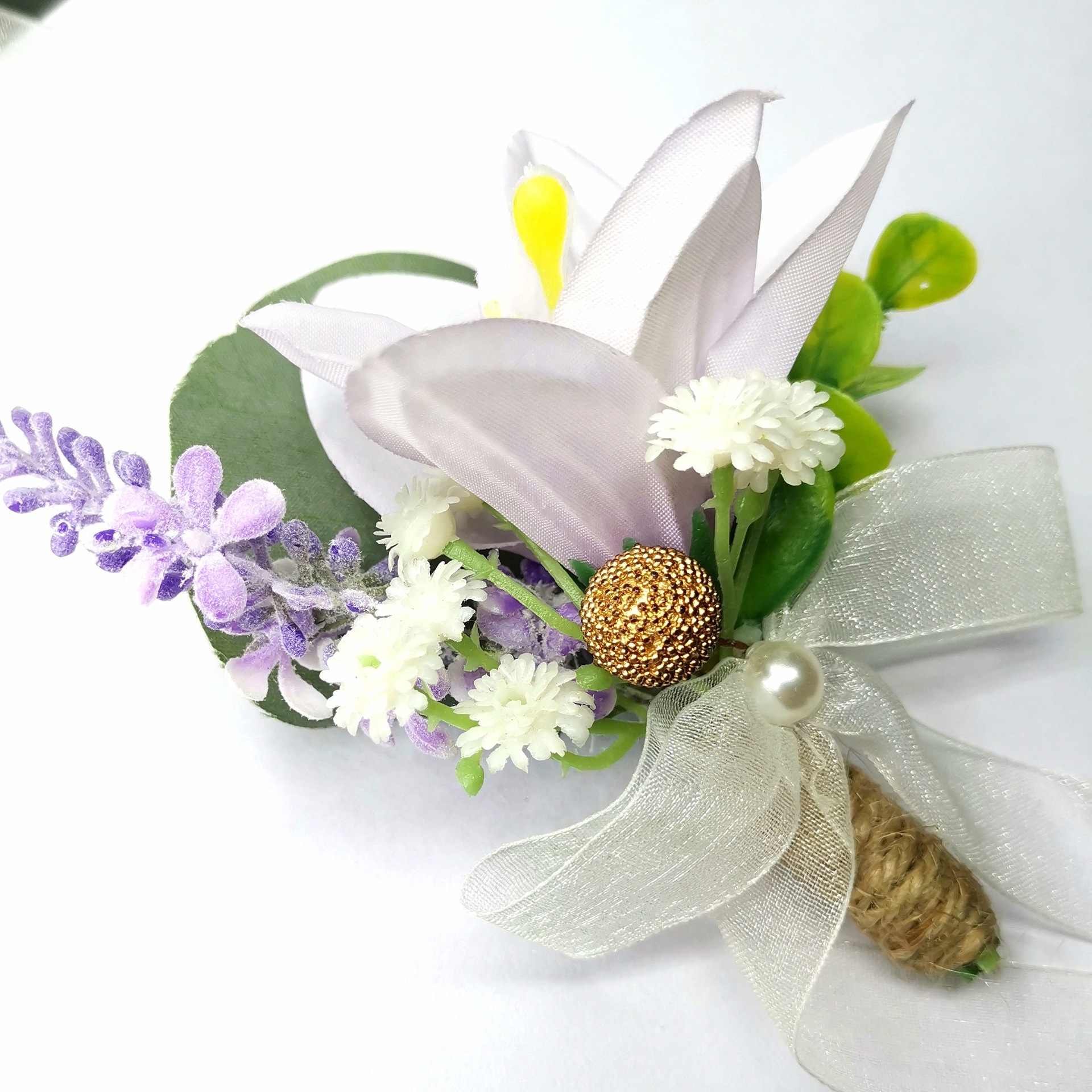 结婚胸花仿真百合胸花欧式伴娘高档婚礼伴郎迎宾嘉宾森系襟花