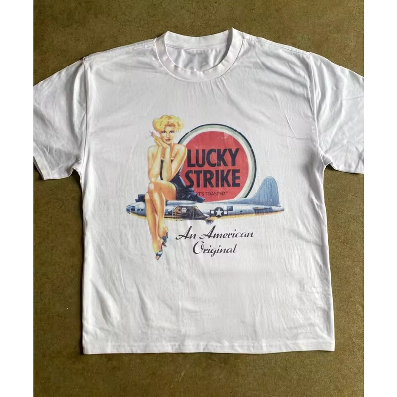 Lucky Strike-Up Men's T-Shirt Retro Graphic T-Shirt Vintage American-Up Girls' Printed Short Sleeve