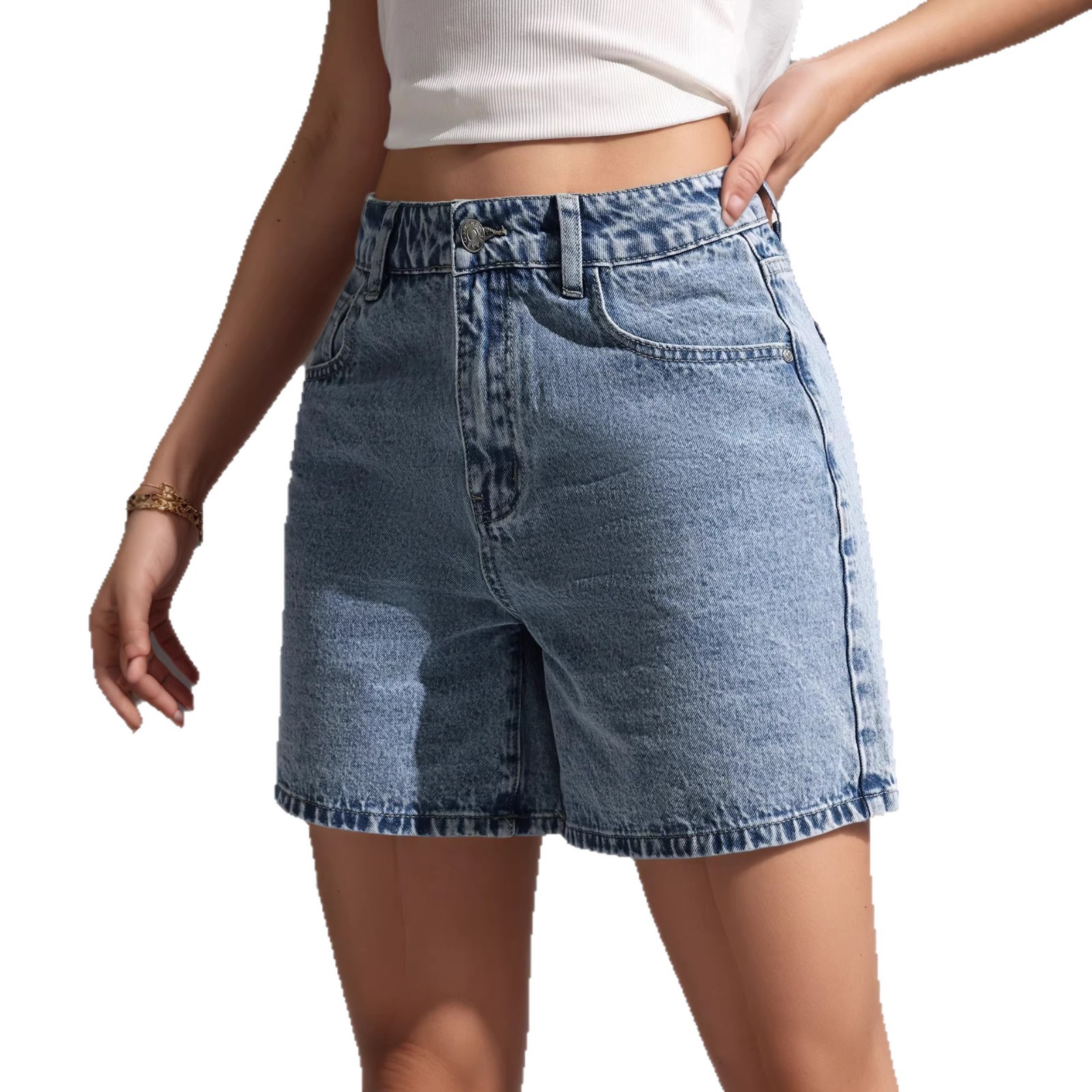Women's Denim Shorts With Embroidered Back Pockets, Classic Five-Pocket Design Stretch Comfort Summer Casual Shorts_ecoleips.com